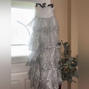 Silver Sequin Tiered Dress